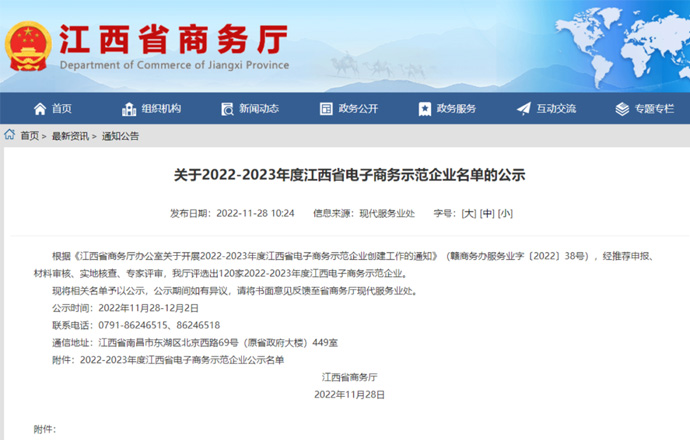 喜訊！第一槍榮獲“2022-2023年度江西省電子商務(wù)示范企業(yè)”稱號